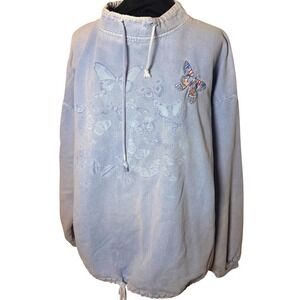 Vintage Oversized WEK the World 90s High Neck Sweatshirt Butterfly Jacket SZ L